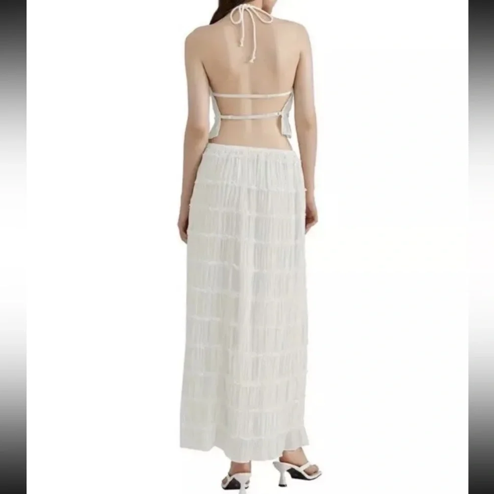 Women's Lightweight Breathable White Lace Backless Sleeveless Top & Skirt M - Picture 2 of 6